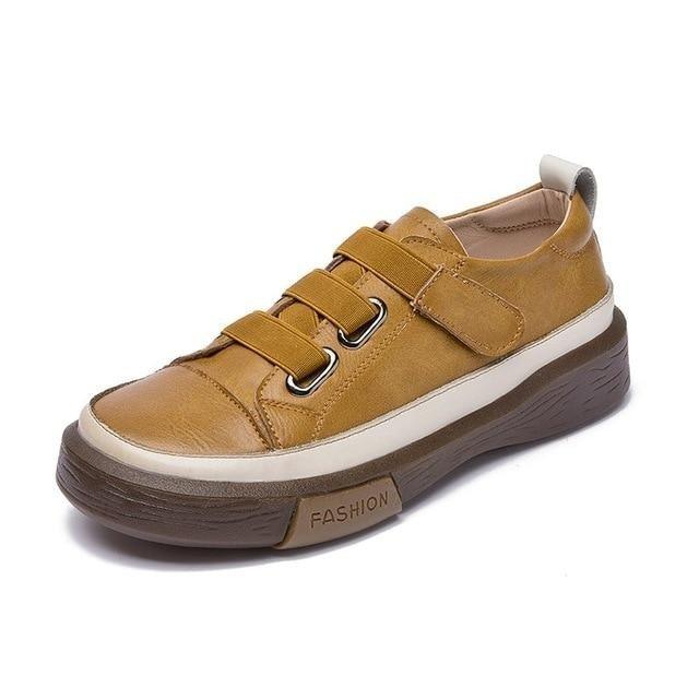 Luxury Leather Womens Sneakers Spring Shoes New Genuine Leather Casual Women Fashion Flat Girl Student Shoes Comfortable Women's Casual Flats Elegant Soft Walking Sneakers Stevvex