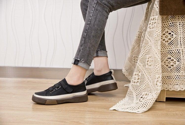 Luxury Leather Womens Sneakers Spring Shoes New Genuine Leather Casual Women Fashion Flat Girl Student Shoes Comfortable Women's Casual Flats Elegant Soft Walking Sneakers Stevvex