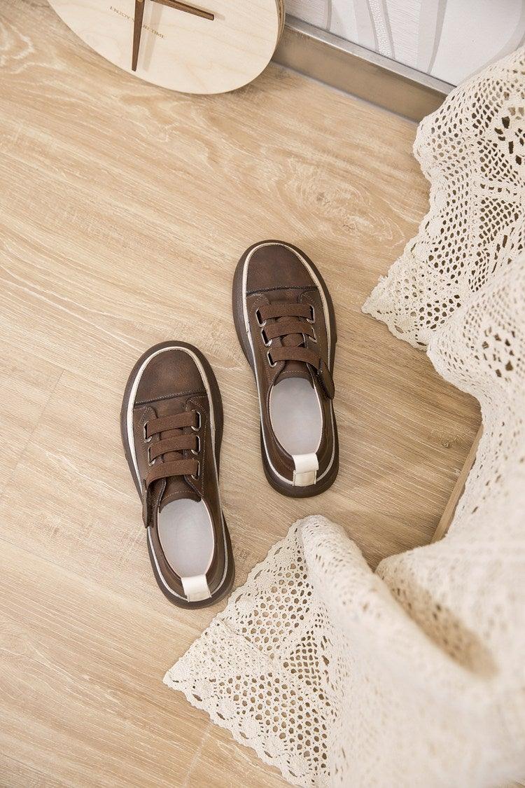 Luxury Leather Womens Sneakers Spring Shoes New Genuine Leather Casual Women Fashion Flat Girl Student Shoes Comfortable Women's Casual Flats Elegant Soft Walking Sneakers Stevvex
