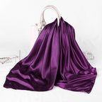 Luxury Long Soft Square Silk Scarves Lightweight Elegant Satin Silk Soft Head Wrap Escharpe Hijab Scarf Muslim Female Silky Shawls Wrap Hair Head Scarves Bandanna For  Women 90*90cm
