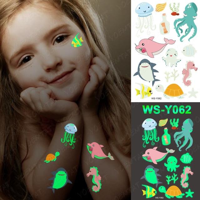 Luxury Luminous Tattoo Stickers Unicorn Stars Temporary Waterproof Luminous Fake Tattoos Stickers Dinosaur Butterfly For Children Stevvex