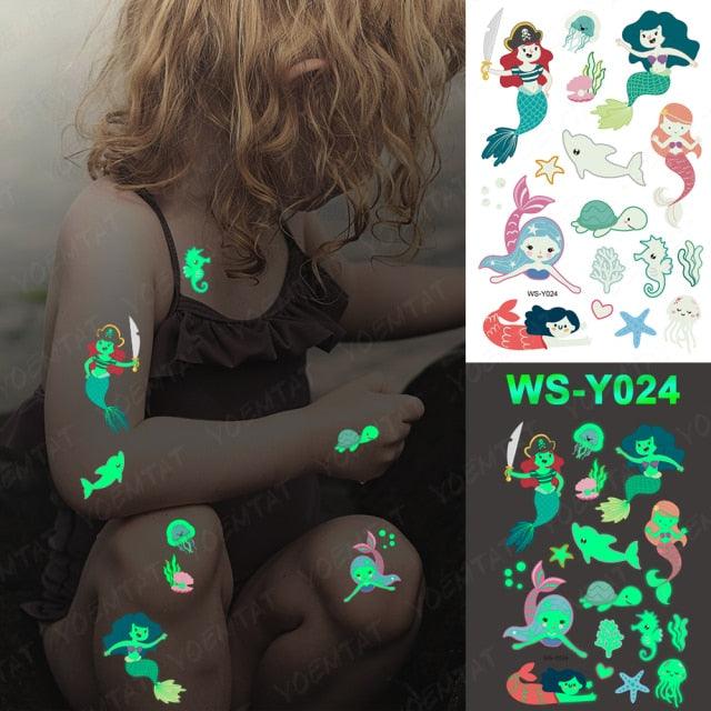 Luxury Luminous Tattoo Stickers Unicorn Stars Temporary Waterproof Luminous Fake Tattoos Stickers Dinosaur Butterfly For Children Stevvex