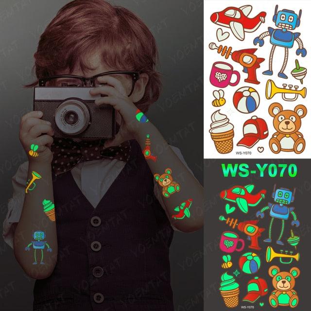 Luxury Luminous Tattoo Stickers Unicorn Stars Temporary Waterproof Luminous Fake Tattoos Stickers Dinosaur Butterfly For Children Stevvex