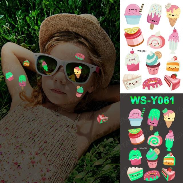 Luxury Luminous Tattoo Stickers Unicorn Stars Temporary Waterproof Luminous Fake Tattoos Stickers Dinosaur Butterfly For Children Stevvex