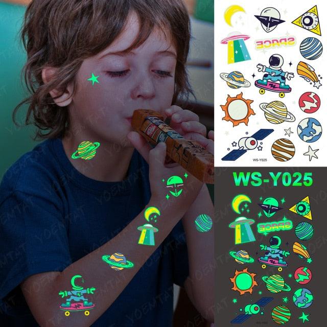 Luxury Luminous Tattoo Stickers Unicorn Stars Temporary Waterproof Luminous Fake Tattoos Stickers Dinosaur Butterfly For Children Stevvex