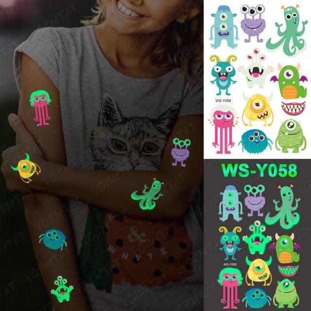 Luxury Luminous Tattoo Stickers Unicorn Stars Temporary Waterproof Luminous Fake Tattoos Stickers Dinosaur Butterfly For Children Stevvex