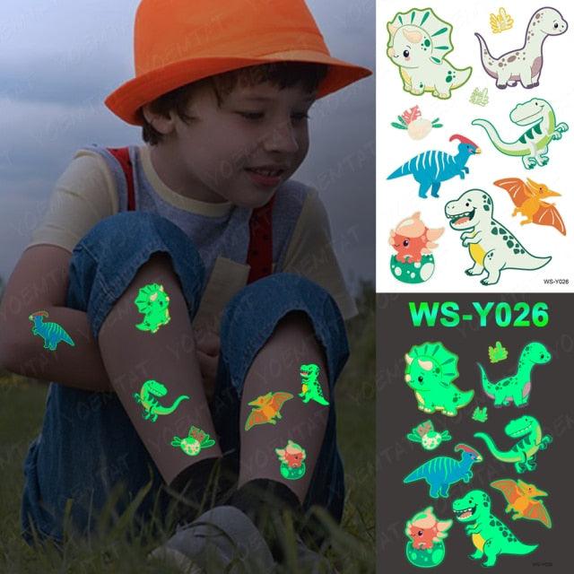 Luxury Luminous Tattoo Stickers Unicorn Stars Temporary Waterproof Luminous Fake Tattoos Stickers Dinosaur Butterfly For Children Stevvex