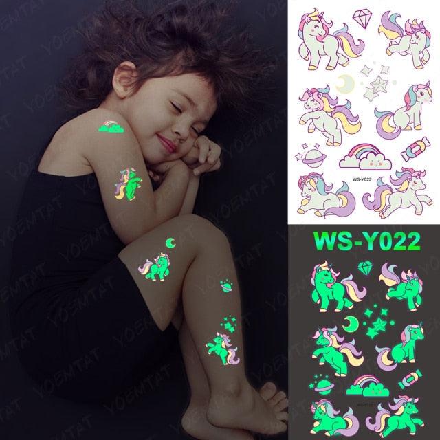 Luxury Luminous Tattoo Stickers Unicorn Stars Temporary Waterproof Luminous Fake Tattoos Stickers Dinosaur Butterfly For Children Stevvex