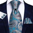 Luxury Men Silk Necktie Pocket Square Matching Handkerchief  Cufflinks Set Formal Design Printed Business Necktie For Men Stevvex
