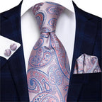 Luxury Men Silk Necktie Pocket Square Matching Handkerchief  Cufflinks Set Formal Design Printed Business Necktie For Men Stevvex