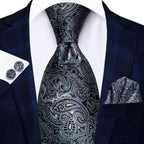 Luxury Men Silk Necktie Pocket Square Matching Handkerchief  Cufflinks Set Formal Design Printed Business Necktie For Men Stevvex