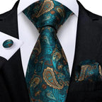 Luxury Men Silk Necktie Pocket Square Matching Handkerchief  Cufflinks Set Formal Design Printed Business Necktie For Men Stevvex