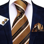 Luxury Men Silk Necktie Pocket Square Matching Handkerchief  Cufflinks Set Formal Design Printed Business Necktie For Men Stevvex