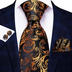 Luxury Men Silk Necktie Pocket Square Matching Handkerchief  Cufflinks Set Formal Design Printed Business Necktie For Men Stevvex