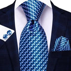Luxury Men Silk Necktie Pocket Square Matching Handkerchief  Cufflinks Set Formal Design Printed Business Necktie For Men Stevvex
