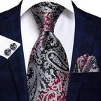 Luxury Men Silk Necktie Pocket Square Matching Handkerchief  Cufflinks Set Formal Design Printed Business Necktie For Men Stevvex