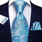 Luxury Men Silk Necktie Pocket Square Matching Handkerchief  Cufflinks Set Formal Design Printed Business Necktie For Men Stevvex