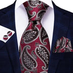 Luxury Men Silk Necktie Pocket Square Matching Handkerchief  Cufflinks Set Formal Design Printed Business Necktie For Men Stevvex