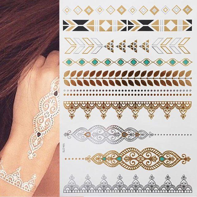 Luxury Metallic Gold Waterproof Temporary Tattoo Feather Elephant Fashion Different Design Tattoos For Womens Stevvex