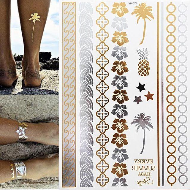 Luxury Metallic Gold Waterproof Temporary Tattoo Feather Elephant Fashion Different Design Tattoos For Womens Stevvex