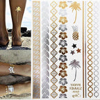 Luxury Metallic Gold Waterproof Temporary Tattoo Feather Elephant Fashion Different Design Tattoos For Womens Stevvex