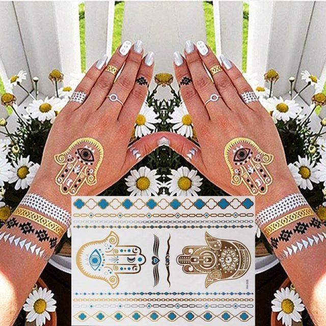 Luxury Metallic Gold Waterproof Temporary Tattoo Feather Elephant Fashion Different Design Tattoos For Womens Stevvex