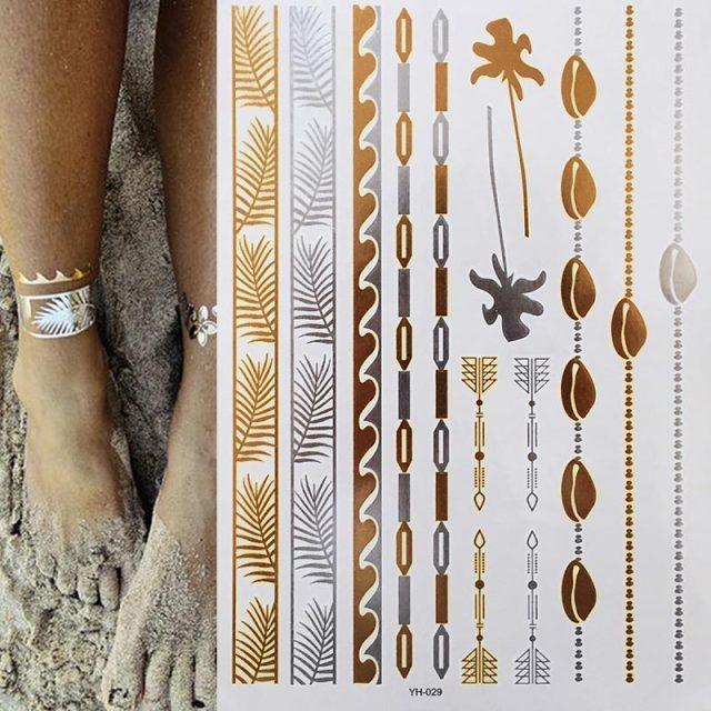 Luxury Metallic Gold Waterproof Temporary Tattoo Feather Elephant Fashion Different Design Tattoos For Womens Stevvex