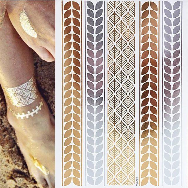 Luxury Metallic Gold Waterproof Temporary Tattoo Feather Elephant Fashion Different Design Tattoos For Womens Stevvex