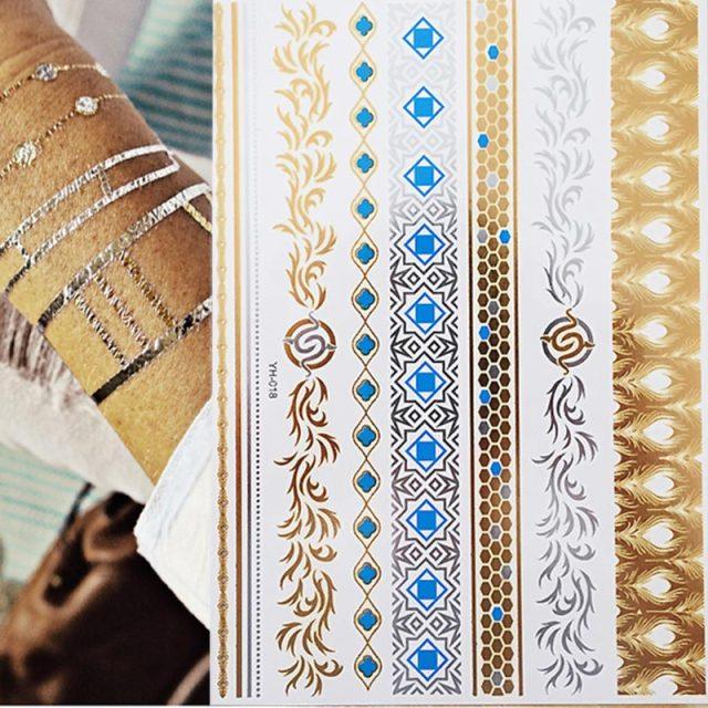 Luxury Metallic Gold Waterproof Temporary Tattoo Feather Elephant Fashion Different Design Tattoos For Womens Stevvex