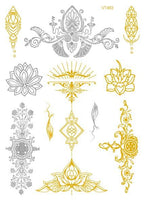 Luxury Metallic Temporary Tattoo Gold Silver Flower Sticker Long Lasting Gold Design For Womens Stevvex