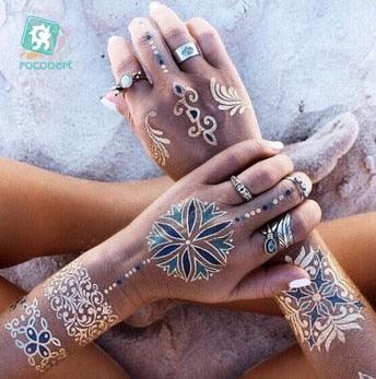 Luxury Metallic Temporary Tattoo Gold Silver Flower Sticker Long Lasting Gold Design For Womens Stevvex