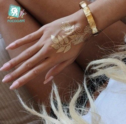 Luxury Metallic Temporary Tattoo Gold Silver Flower Sticker Long Lasting Gold Design For Womens Stevvex