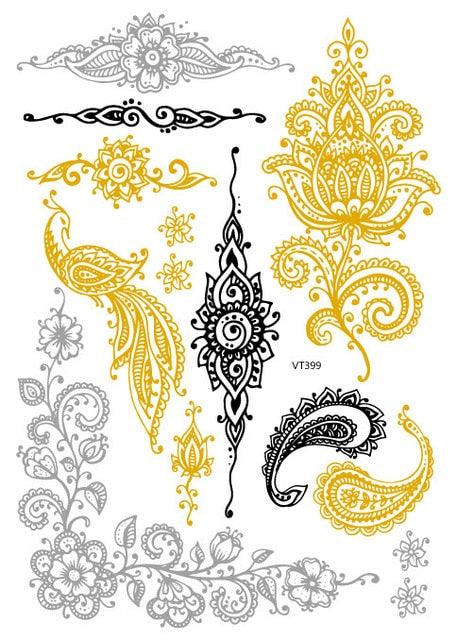 Luxury Metallic Temporary Tattoo Gold Silver Flower Sticker Long Lasting Gold Design For Womens Stevvex