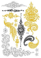 Luxury Metallic Temporary Tattoo Gold Silver Flower Sticker Long Lasting Gold Design For Womens Stevvex