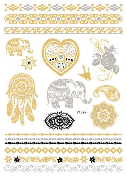 Luxury Metallic Temporary Tattoo Gold Silver Flower Sticker Long Lasting Gold Design For Womens Stevvex