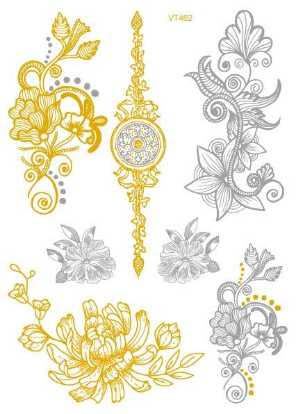Luxury Metallic Temporary Tattoo Gold Silver Flower Sticker Long Lasting Gold Design For Womens Stevvex
