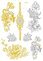 Luxury Metallic Temporary Tattoo Gold Silver Flower Sticker Long Lasting Gold Design For Womens Stevvex