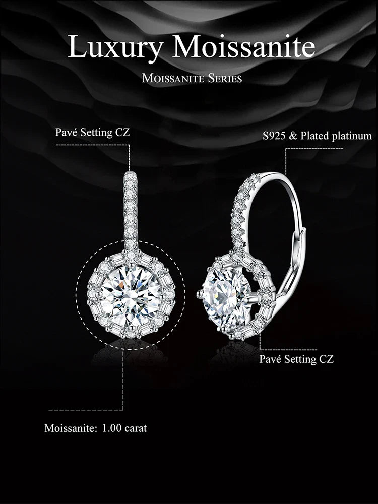 1.0ct Moissanite Hoop Earrings For Women Sterling Silver 925 Sparkling Engagement Wedding Gift BandsCo Straps