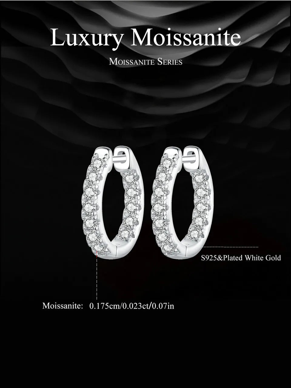 Moissanite Gold Hoop Earrings 925 Sterling Silver D-Color Round Hypoallergenic BandsCo Straps