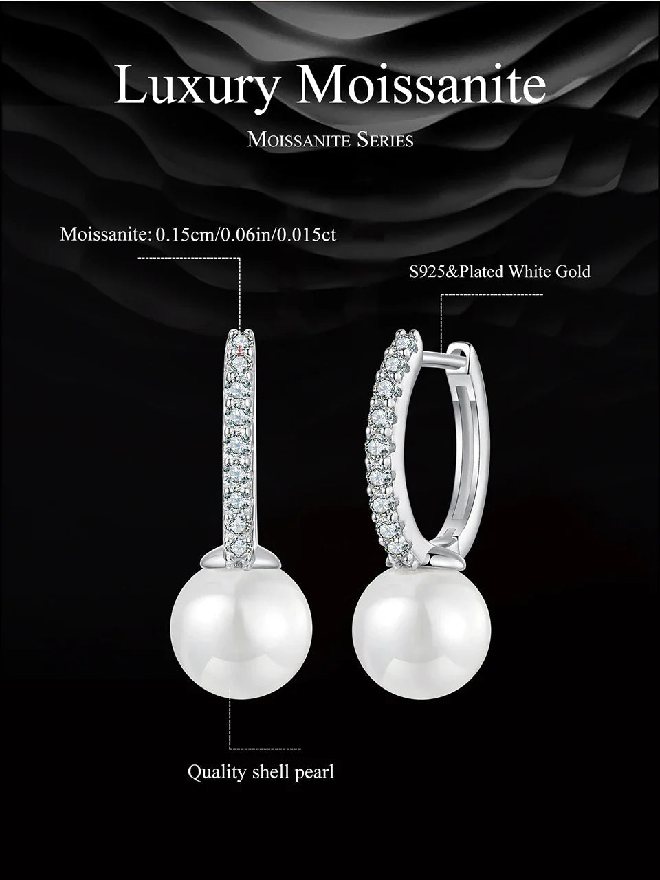Moissanite Pearl Drop Earrings 925 Sterling Silver Shell Hoop Wedding Gift BandsCo Straps