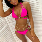 Luxury Purple Halter Crystal Diamond Bikini Female Swimsuit Women Swimwear Rhinestone Bikini Set Bathing Suit Women's Swimwear Rhinestone Halter Low Waist Tie Side Bikini Set 2 Pieces Crystal Diamond Swimsuit Stevvex