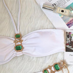 Luxury Purple Halter Crystal Diamond Bikini Female Swimsuit Women Swimwear Rhinestone Bikini Set Bathing Suit Women's Swimwear Rhinestone Halter Low Waist Tie Side Bikini Set 2 Pieces Crystal Diamond Swimsuit Stevvex