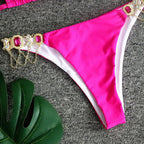 Luxury Purple Halter Crystal Diamond Bikini Female Swimsuit Women Swimwear Rhinestone Bikini Set Bathing Suit Women's Swimwear Rhinestone Halter Low Waist Tie Side Bikini Set 2 Pieces Crystal Diamond Swimsuit Stevvex