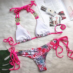 Luxury Purple Halter Crystal Diamond Bikini Female Swimsuit Women Swimwear Rhinestone Bikini Set Bathing Suit Women's Swimwear Rhinestone Halter Low Waist Tie Side Bikini Set 2 Pieces Crystal Diamond Swimsuit Stevvex