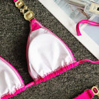 Luxury Purple Halter Crystal Diamond Bikini Female Swimsuit Women Swimwear Rhinestone Bikini Set Bathing Suit Women's Swimwear Rhinestone Halter Low Waist Tie Side Bikini Set 2 Pieces Crystal Diamond Swimsuit Stevvex
