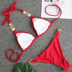 Luxury Purple Halter Crystal Diamond Bikini Female Swimsuit Women Swimwear Rhinestone Bikini Set Bathing Suit Women's Swimwear Rhinestone Halter Low Waist Tie Side Bikini Set 2 Pieces Crystal Diamond Swimsuit Stevvex