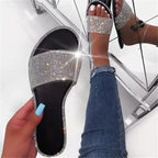 Luxury Rhinestone Slippers New Women Fashion Wild Beach Flip Flops Flat Bottom Outdoor Sandals Open Toe Flat Sandals Rhinestone Glitter On Casual Fashion Ladies Slippers Stevvex