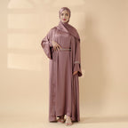 Luxury Satin Abaya With Diamond Tassels Belt,  6-Piece Set (MOA041) - SJB-DIAMOND ELITES