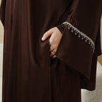 Luxury Satin Abaya With Diamond Tassels Belt,  6-Piece Set (MOA041) - SJB-DIAMOND ELITES
