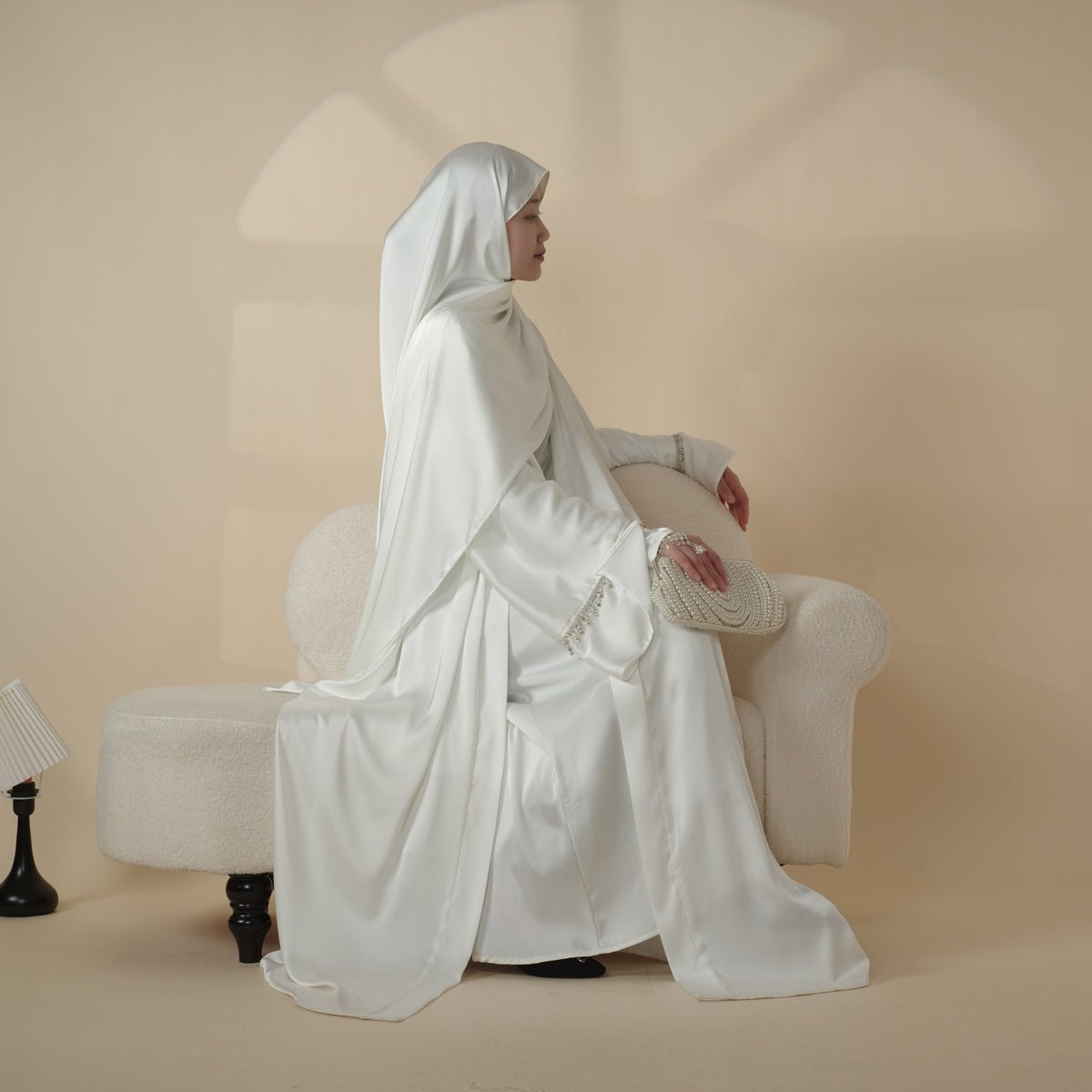 Luxury Satin Abaya With Diamond Tassels Belt,  6-Piece Set (MOA041) - SJB-DIAMOND ELITES